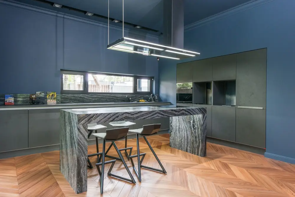 Modern kitchen with wood cabinets